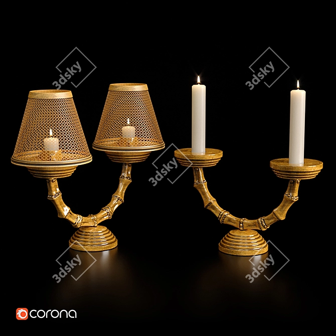 Vintage Brass Double Candle Holder 3D model image 1