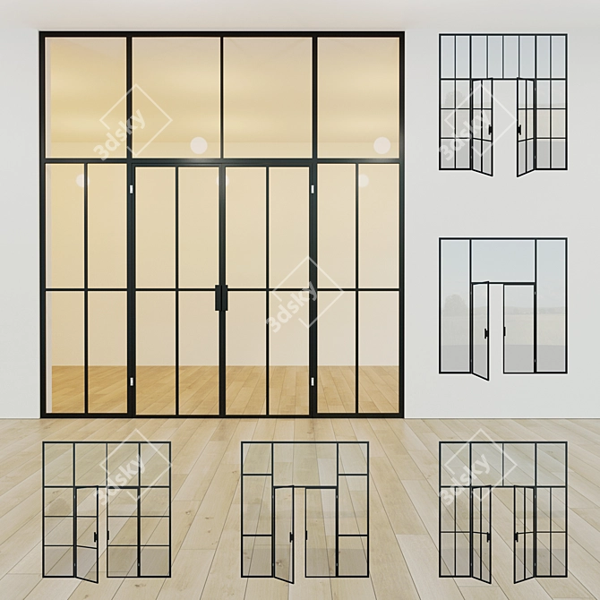 Elegant Swing Glass Partition 3D model image 1