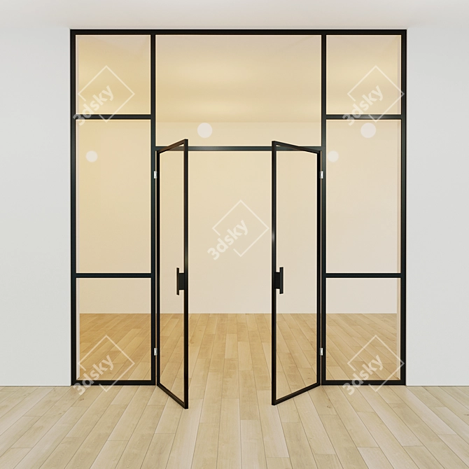 Elegant Swing Glass Partition 3D model image 2