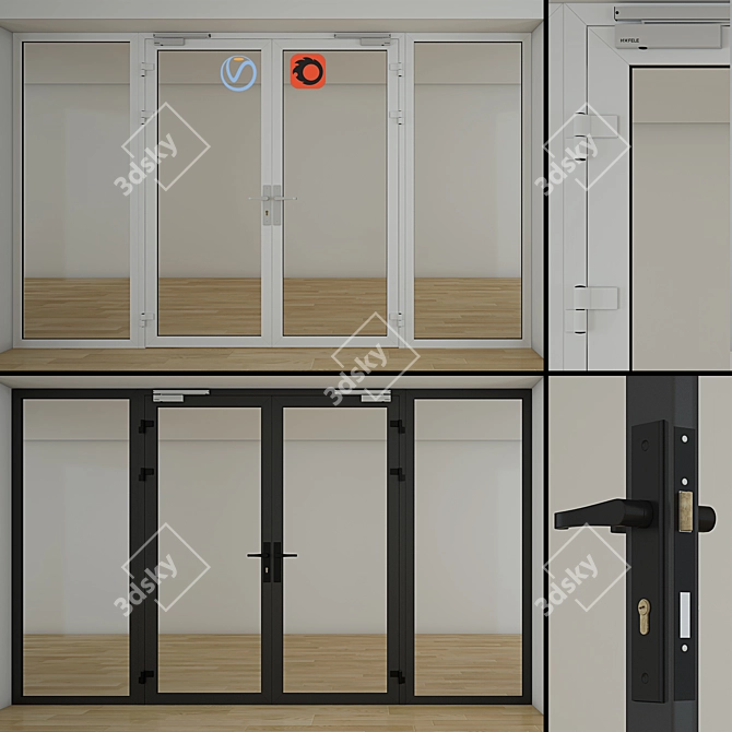 Sleek Double Glass Doors | White & Dark Grey | Adjustable Size 3D model image 1