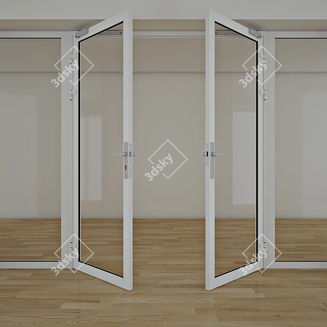 Sleek Double Glass Doors | White & Dark Grey | Adjustable Size 3D model image 2