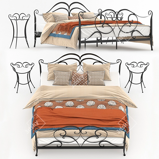 Sleek Francelina Bed & Marien Bedside Table 3D model image 1
