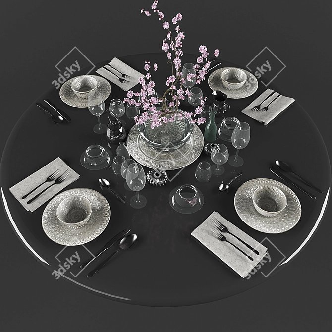 Elegant Table Setting Decor 3D model image 1