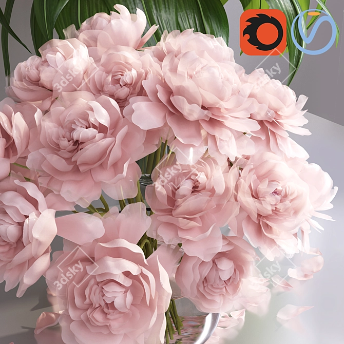 Pastel Pink Peonies Glass Vases Set 3D model image 3