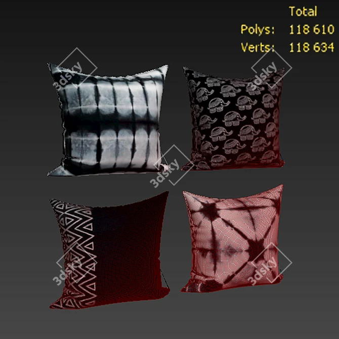 Handcrafted Decorative Pillows Set - Folkulture 3D model image 2