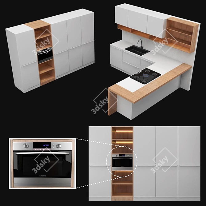 Sleek Modern Kitchen Set 3D model image 2