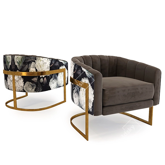 Opulent Gold Floral Armchair 3D model image 1