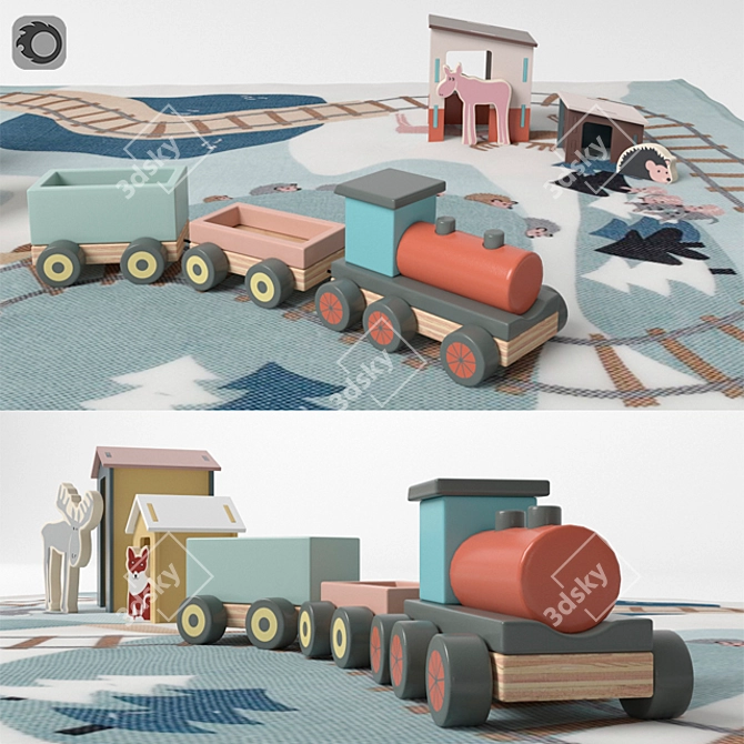 Woodland Train Set with Playmat 3D model image 1