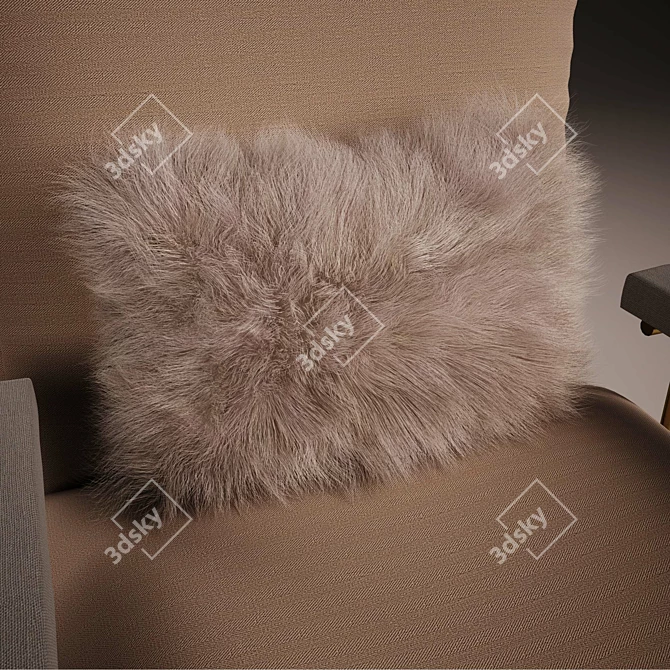 Fur Cushioned Brass Armchair 3D model image 2