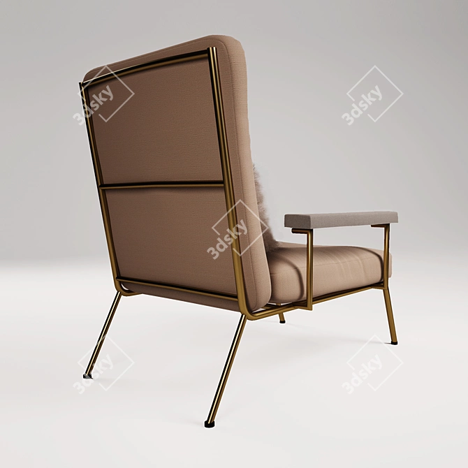 Fur Cushioned Brass Armchair 3D model image 3
