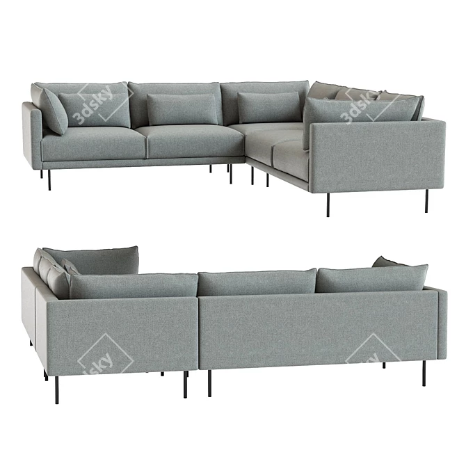 Modern West Elm Halsey L-Shaped Sectional 3D model image 3