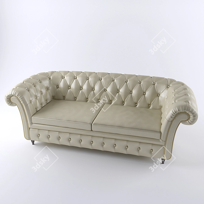 Luxury Velvet & Leather Chesterfield Sofa 3D model image 4