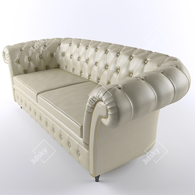 Luxury Velvet & Leather Chesterfield Sofa 3D model image 5