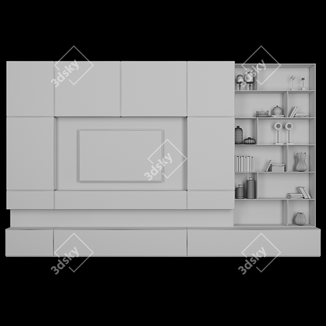 Modern TV Stand with 4 Slots 3D model image 3