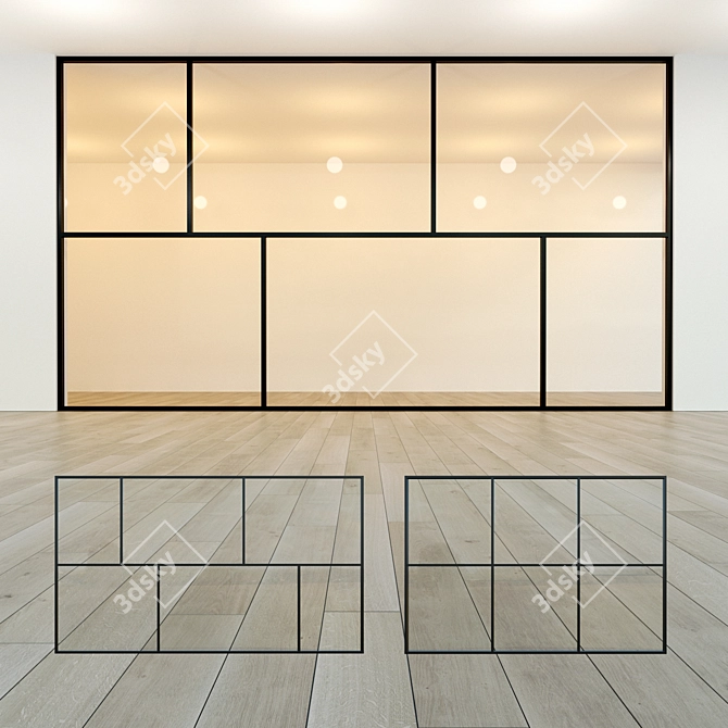 Sleek Glass Partition with Metal Frame 3D model image 1