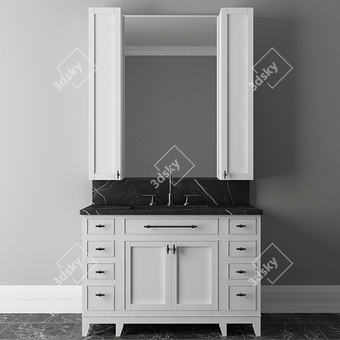 Sleek White Bathroom Set 3D model image 1