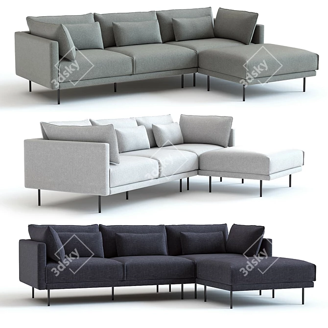 West Elm Halsey 3-Piece Sectional: Sleek and Comfortable 3D model image 1