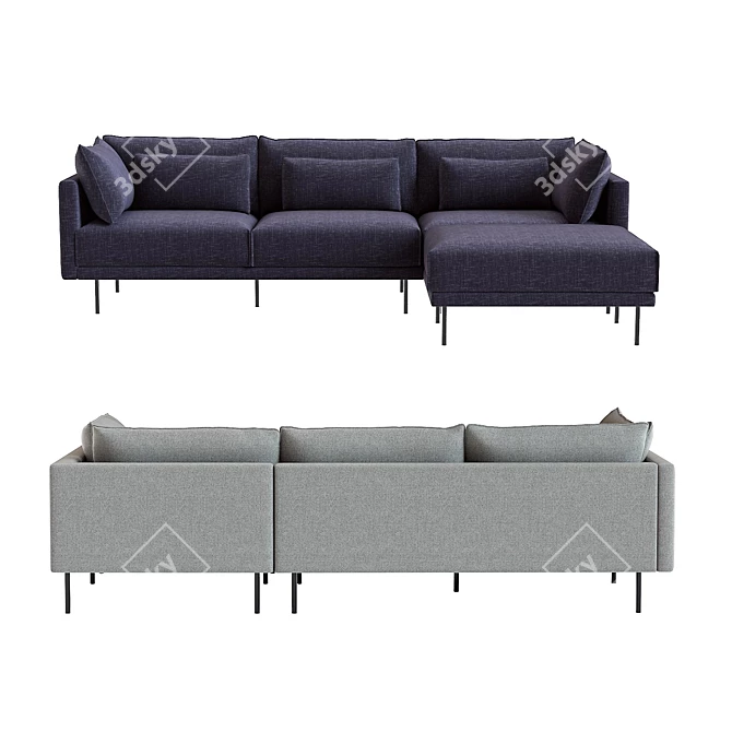 West Elm Halsey 3-Piece Sectional: Sleek and Comfortable 3D model image 3