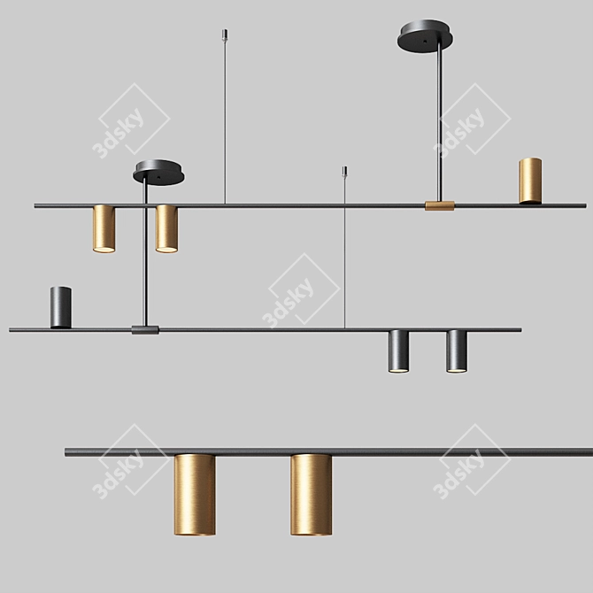 Tribes Linear Pendant: Modern Brass and Glass Fixture 3D model image 1