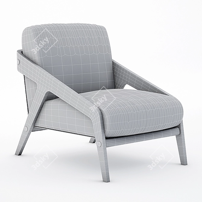 Elegant Walnut Armchair & Footstool 3D model image 3