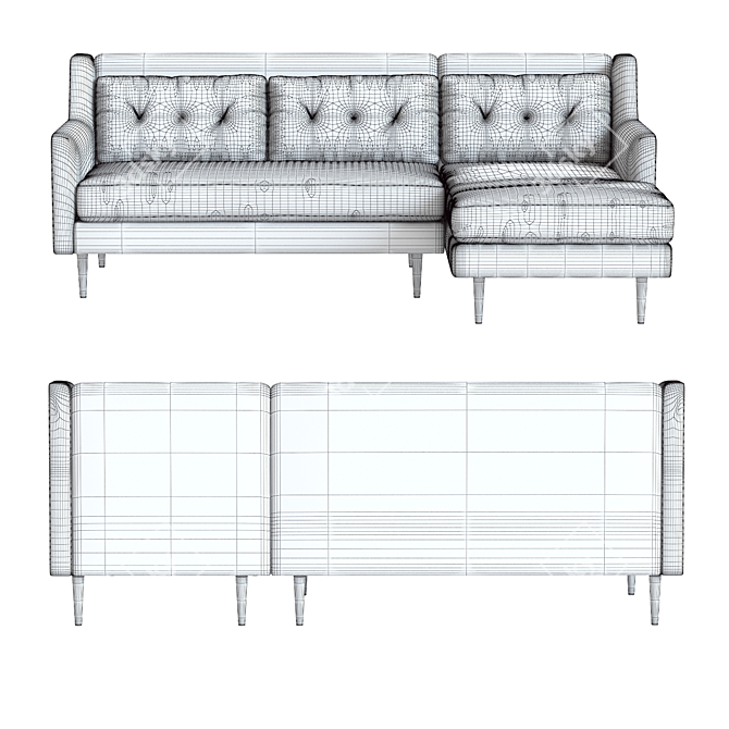 West Elm Crosby Sectional: Stylish 2-Piece Comfort 3D model image 2