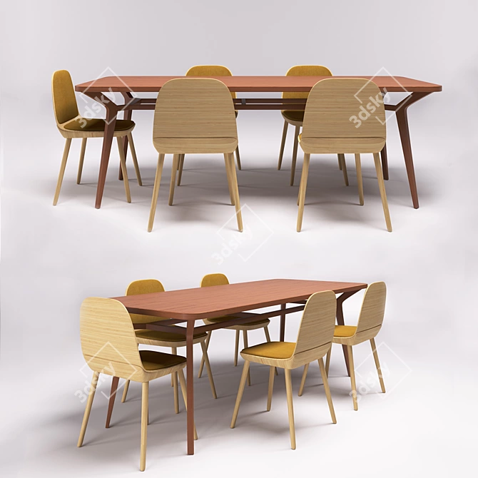 Modern Dining Set: Unica Moblar Table & Treku Bisell Chairs 3D model image 1