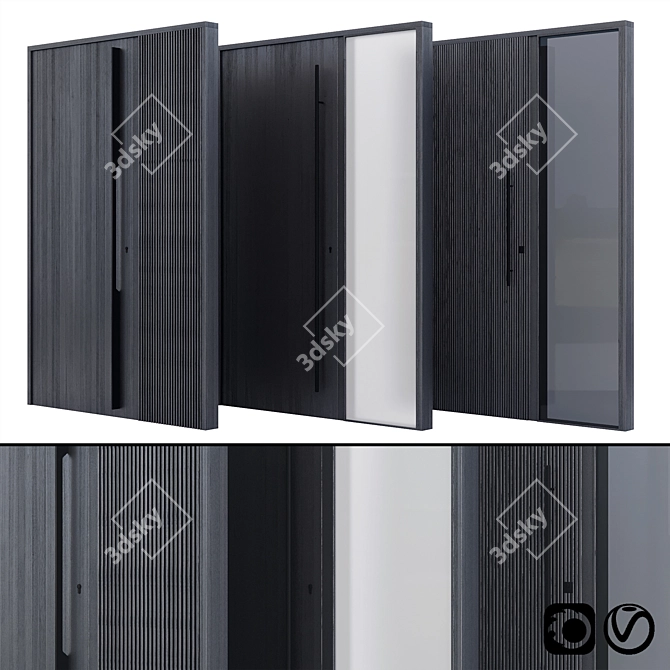 Modern Black Wood Entrance Door with Glass 3D model image 1