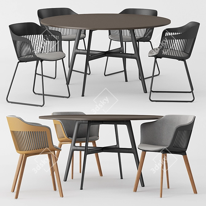 Aiir Armchair & Seax Dining Table Set 3D model image 1