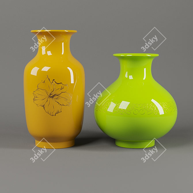 Contemporary White Ceramic Vases 3D model image 1