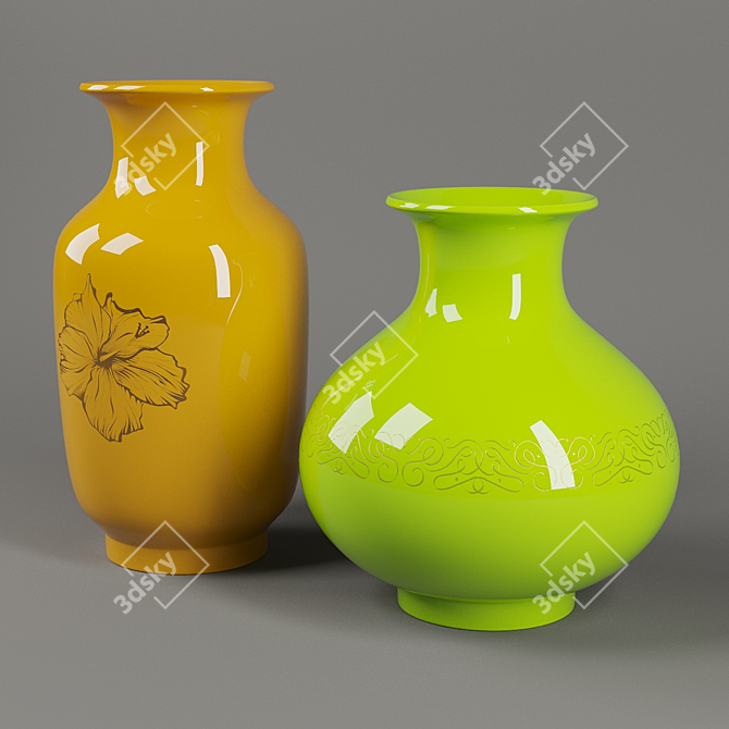 Contemporary White Ceramic Vases 3D model image 2