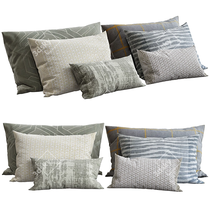 Elegant velvet throw pillows 3D model image 1