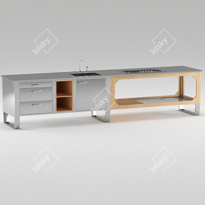 Modern Steel and Wood Outdoor Kitchen Window 3D model image 1