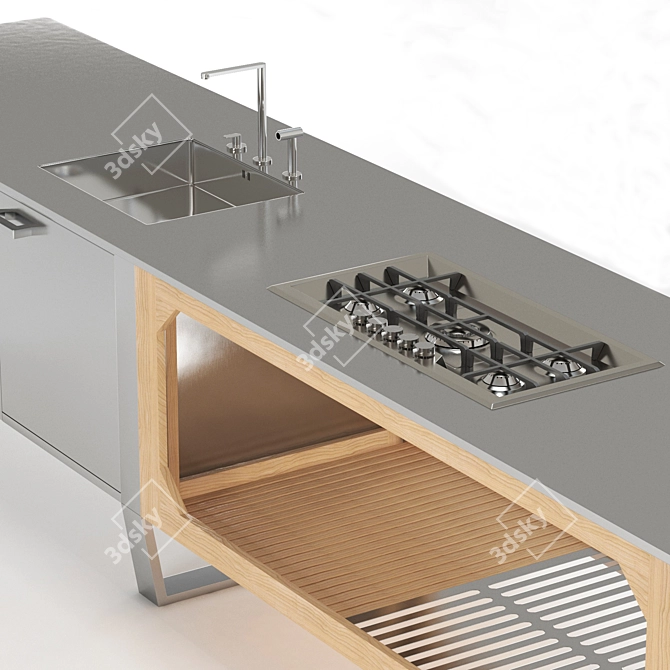 Modern Steel and Wood Outdoor Kitchen Window 3D model image 2