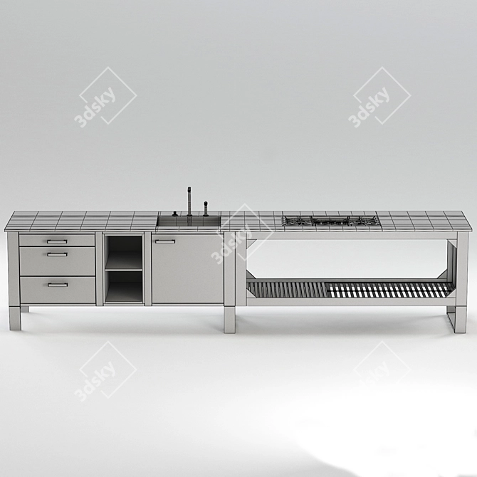 Modern Steel and Wood Outdoor Kitchen Window 3D model image 3