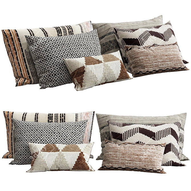 Elegant Embroidered Accent Pillows 3D model image 1