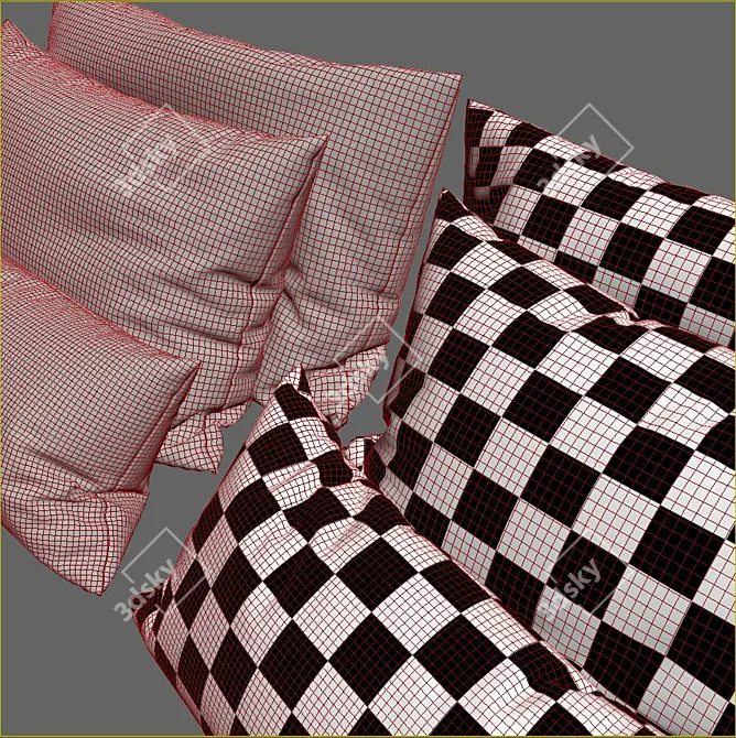 Elegant Embroidered Accent Pillows 3D model image 2