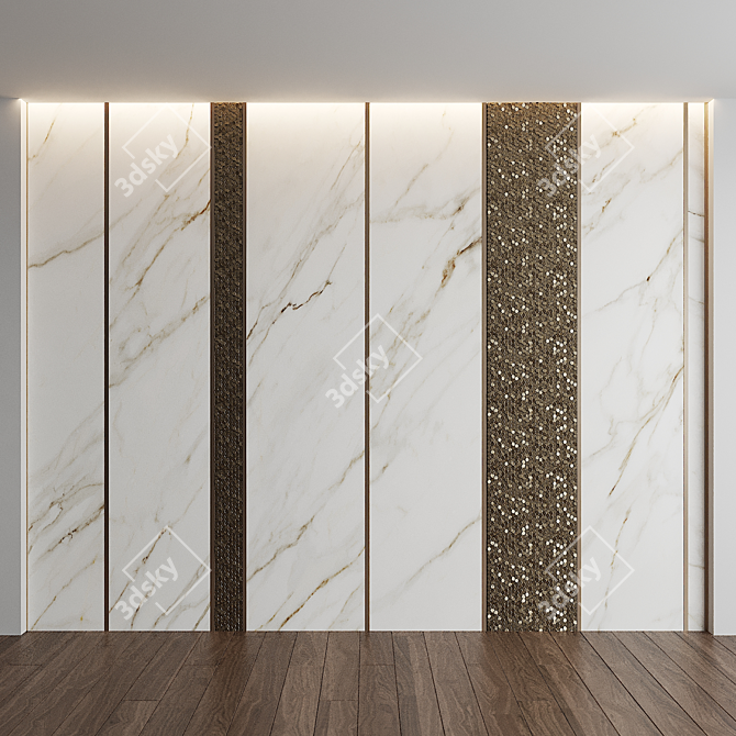 Golden Mosaic Marble Wall Panel 3D model image 1