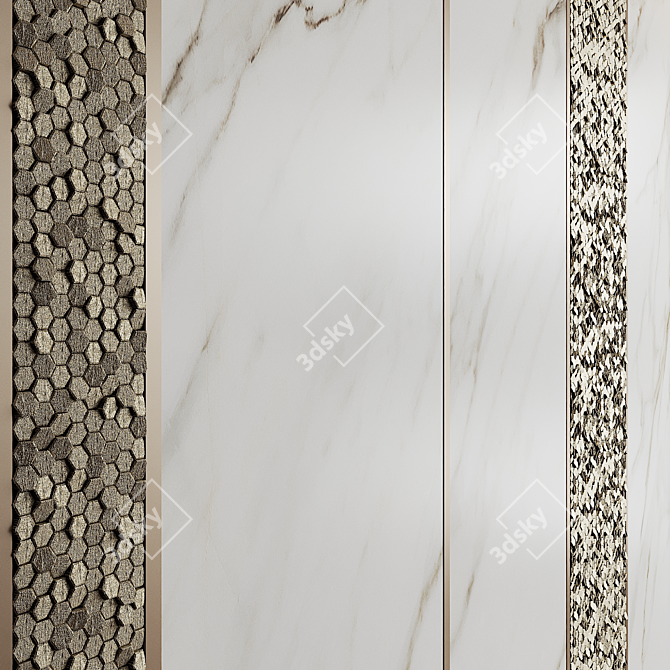 Golden Mosaic Marble Wall Panel 3D model image 2