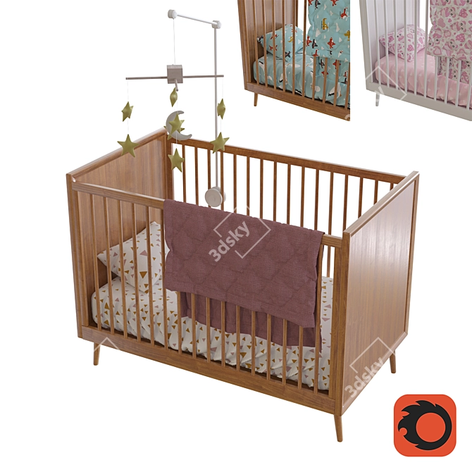 West Elm Mid-Century Convertible Cot: Classic Style, Lasting Quality 3D model image 1