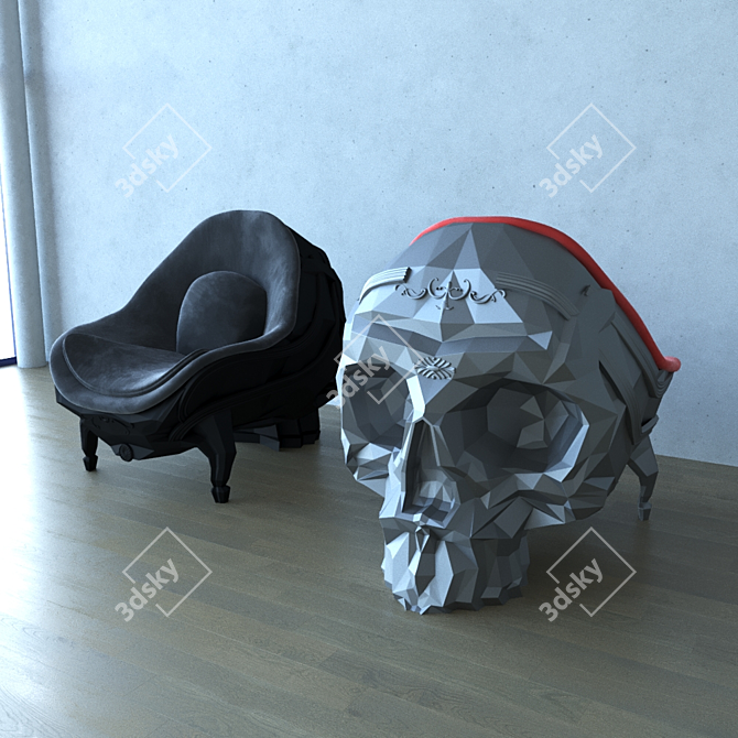 Gothic Skull Velvet Chair 3D model image 2