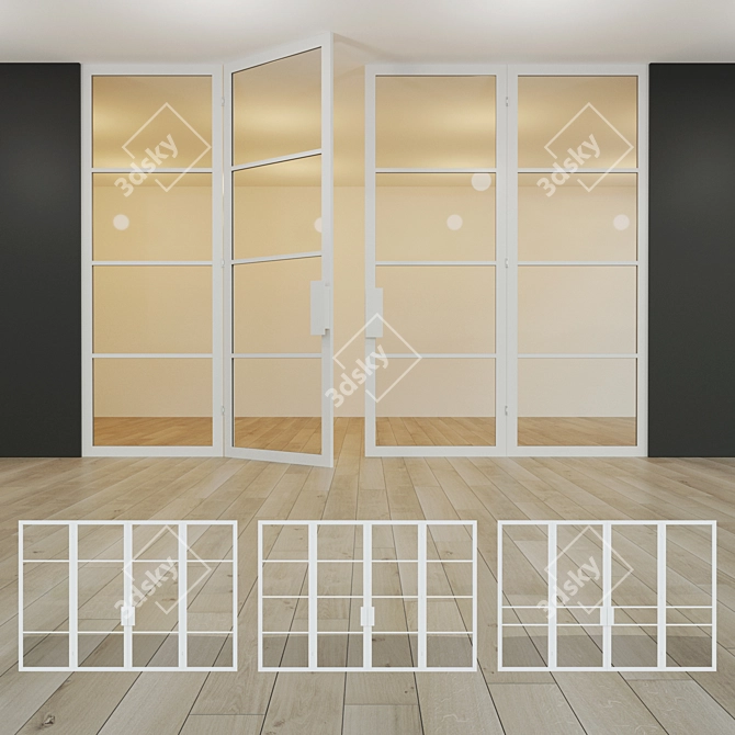 Modern Glass Partition with Swing Door 3D model image 2