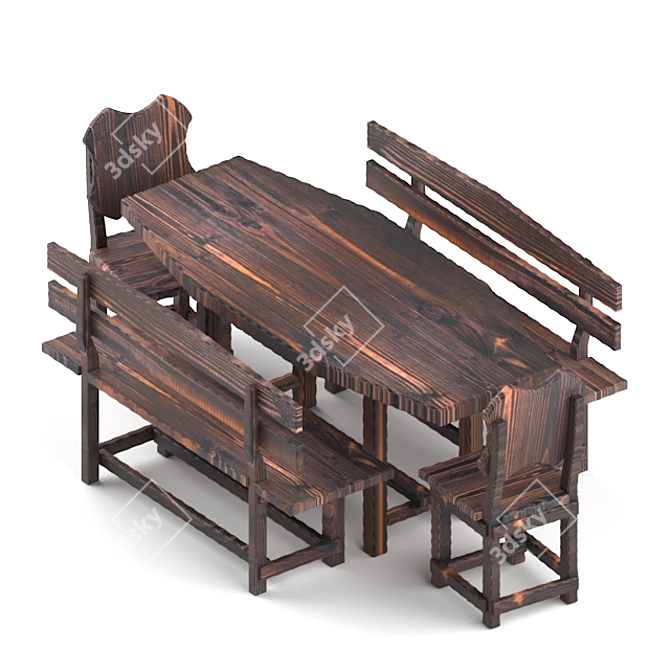 Solid Wood Dining Set 3D model image 1