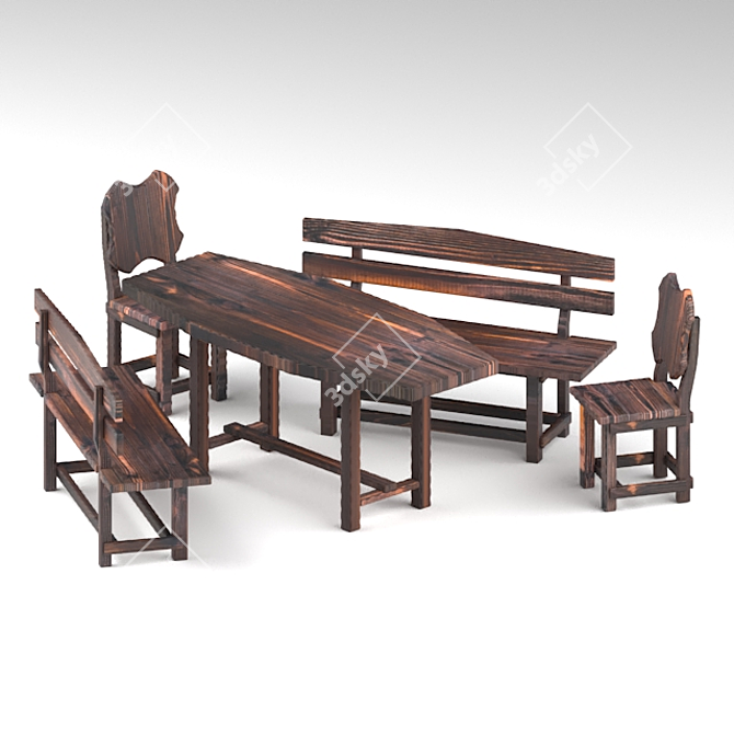 Solid Wood Dining Set 3D model image 2