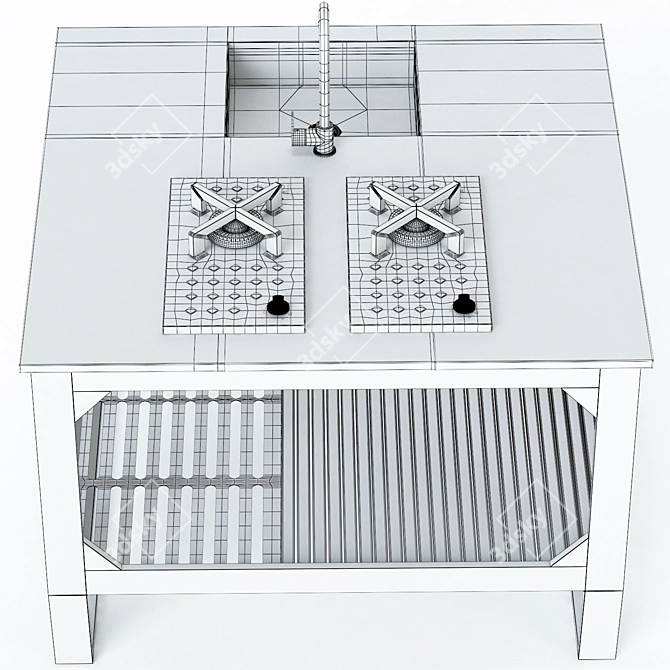 Sleek Steel & Wood Outdoor Kitchen 3D model image 3