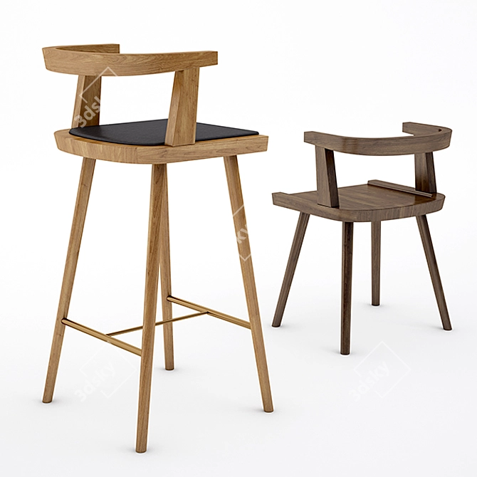 Fumed Oak Chair - Modern Design 3D model image 2