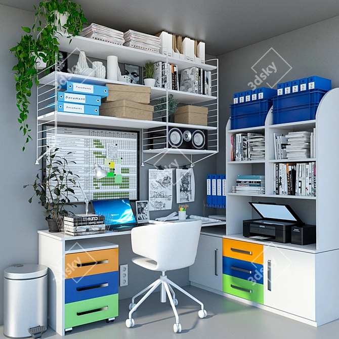 Modern IKEA Office Furniture Set 3D model image 1