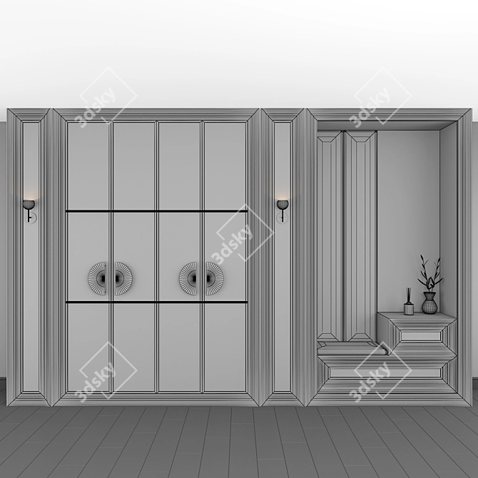 Elegant Entryway Cabinet with Mirror 3D model image 3