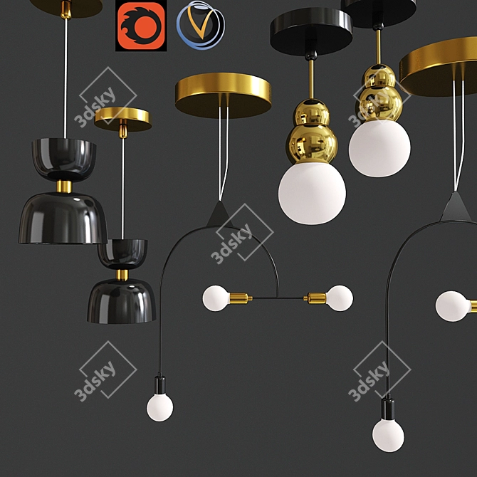 Modern Minimalist Pendant Ceiling Light Set 3D model image 1