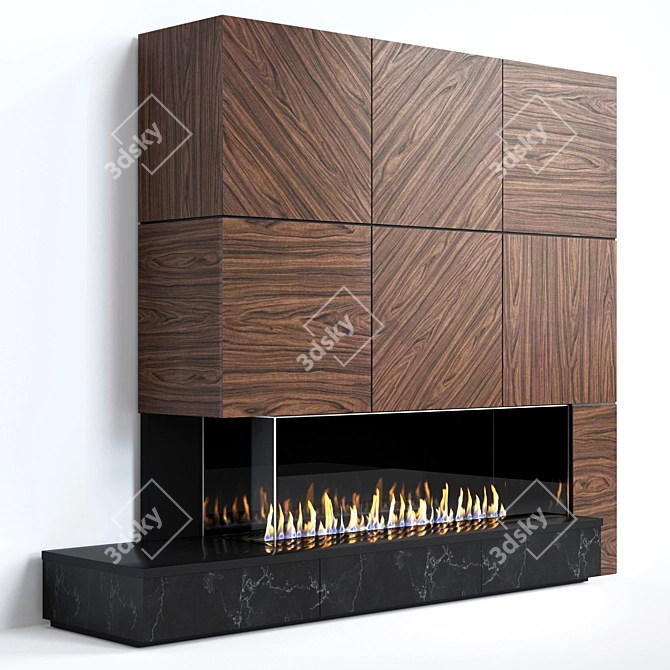 Contemporary Wooden Panel Fireplace 3D model image 1
