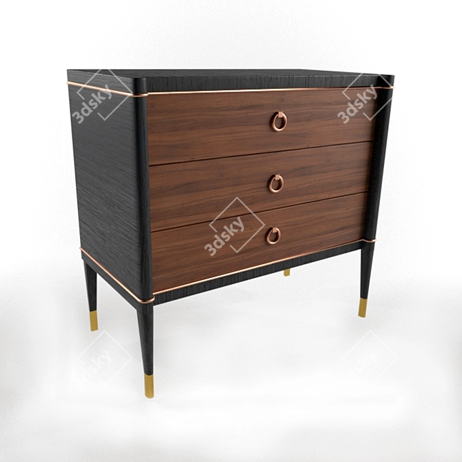 Adorno Hollywood Walnut Ebony 3 Drawer Nightstand 3D model image 1